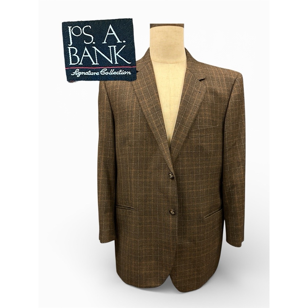 Jos A Bank Signture Collection Men's 44S Wool‎ Sport Coat Brown Plaid Blazer